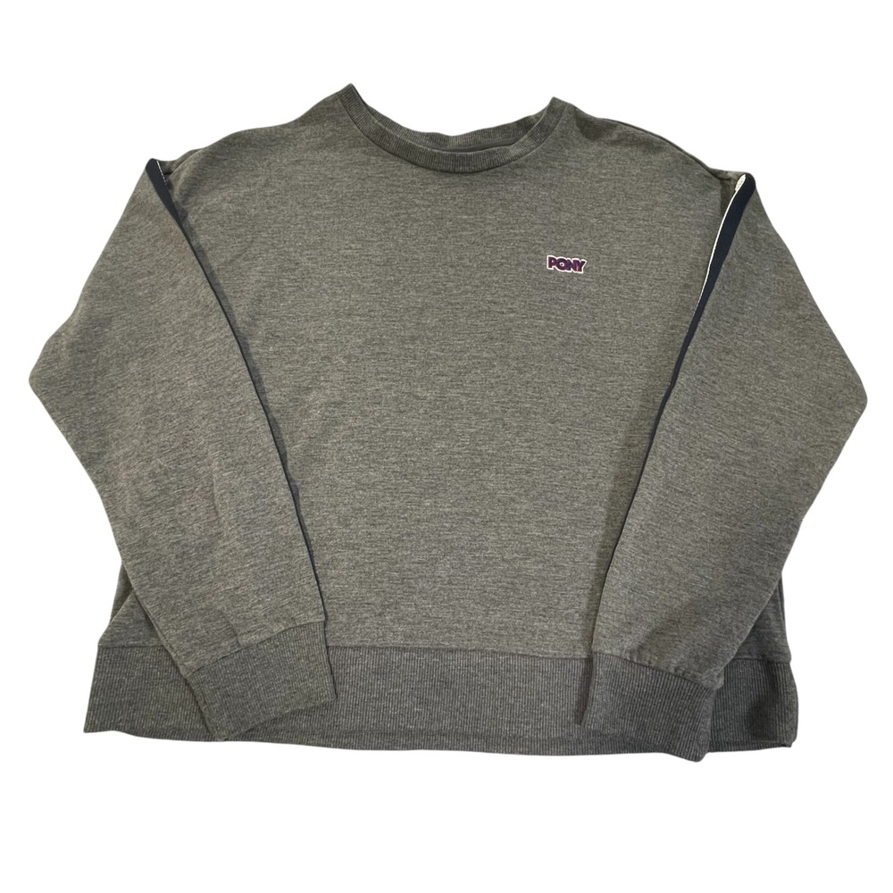 Pony Womens Heather Gray Crewneck Sweatshirt XL Mesh Stripe Sleeve Athleisure